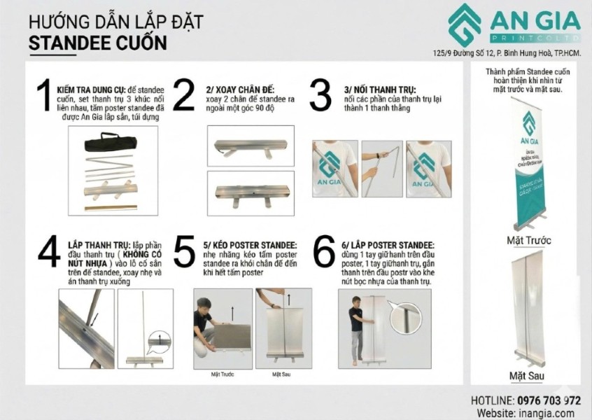 Hình ảnh minh họa quy trình lắp standee cuốn đúng cách